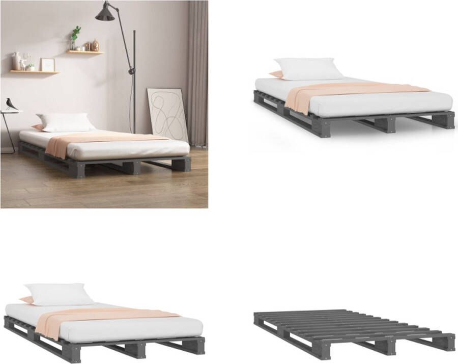 VidaXL Palletbed massief grenenhout grijs 75x190 cm 2FT6 Small Single Palletbed Palletbedden Bed Slaapkamermeubel - Foto 2