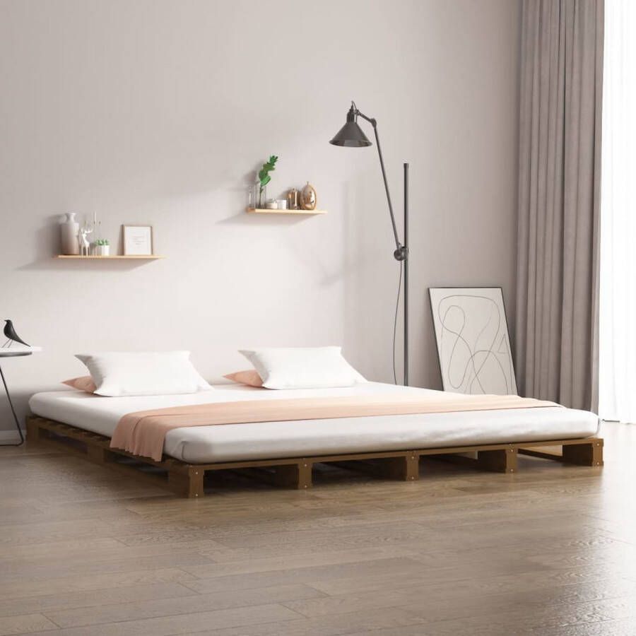 VidaXL -Palletbed-massief-grenenhout-honingbruin-140x190-cm