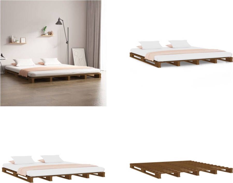 VidaXL Palletbed massief grenenhout honingbruin 140x190 cm Palletbed Palletbedden Bed Slaapkamermeubel