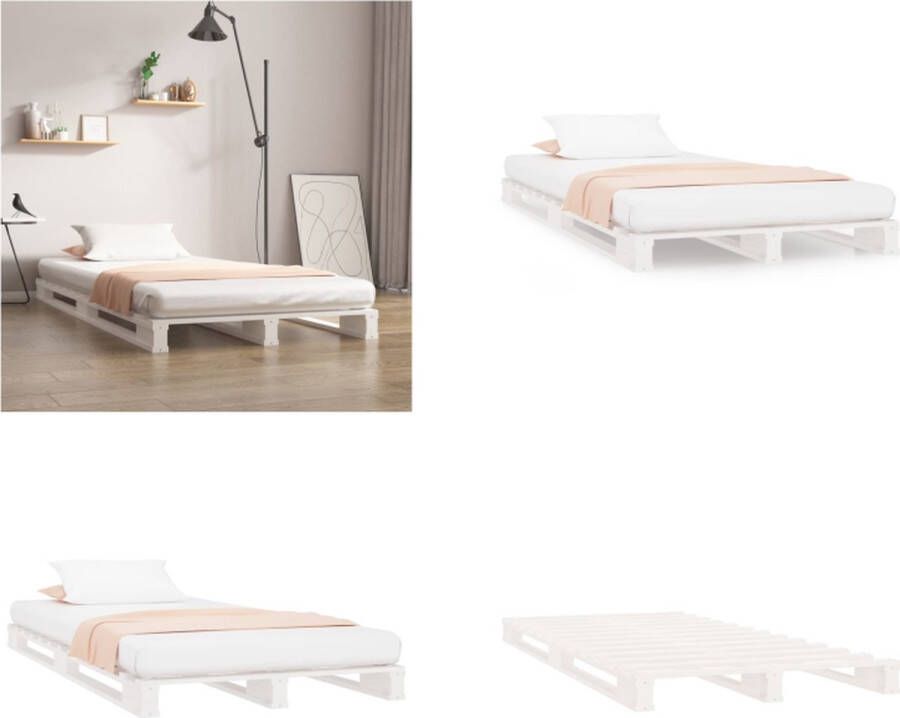 VidaXL Palletbed massief grenenhout wit 100x200 cm Palletbed Palletbedden Bed Slaapkamermeubel