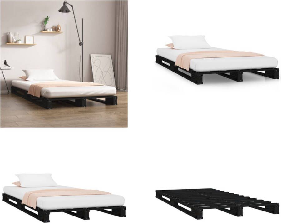 VidaXL Palletbed massief grenenhout zwart 100x200 cm Palletbed Palletbedden Bed Slaapkamermeubel