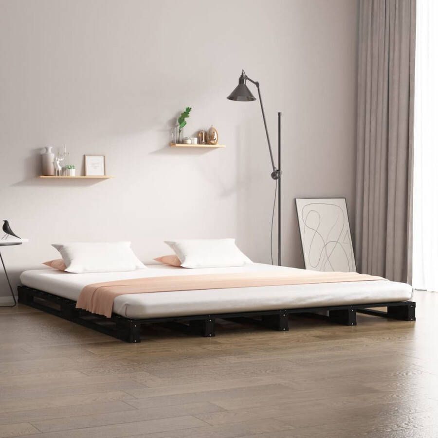 VidaXL Palletbed 120x190 cm Massief Grenenhout Palletbed Houten Bed Grenenhouten Bed Stapelbed Klein Dubbel Bed Zwart Bed Minimalistisch Bed Landelijk Bed - Foto 2