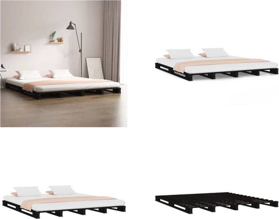VidaXL Palletbed massief grenenhout zwart 160x200 cm Palletbed Palletbedden Bed Slaapkamermeubel