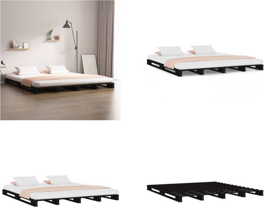 VidaXL Palletbed massief grenenhout zwart 200x200 cm Palletbed Palletbedden Bed Slaapkamermeubel