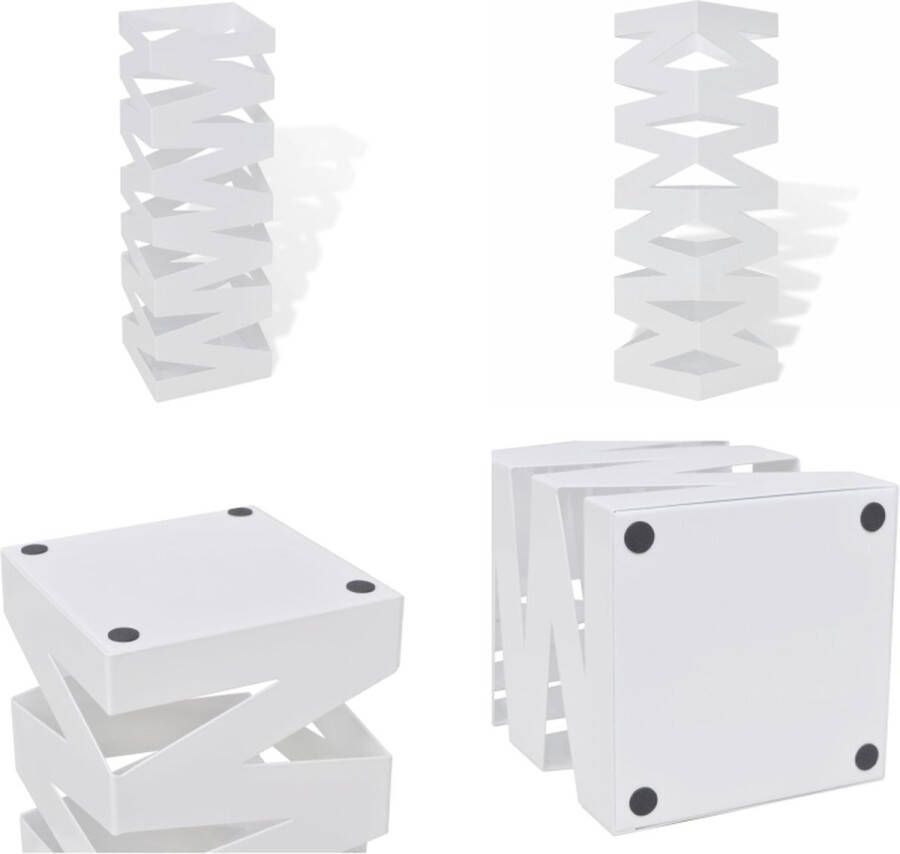 VidaXL Paraplu- en wandelstokhouder strepen wit vierkant staal 48-5 cm Paraplubak Paraplubakken Paraplu Bak Paraplu Bakken