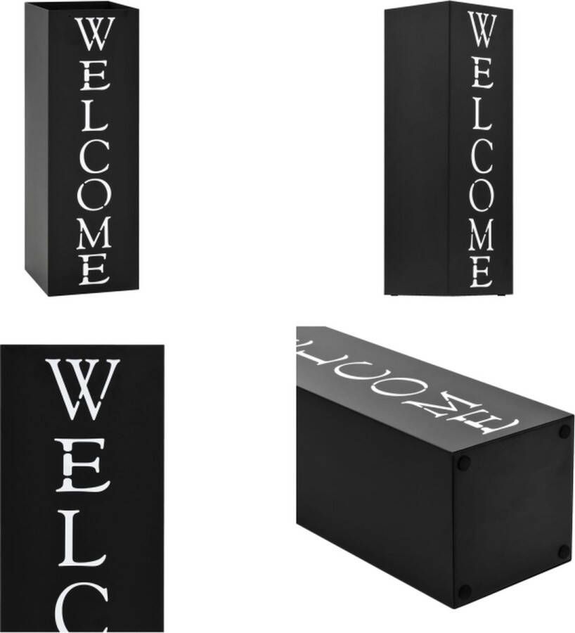 VidaXL Parapluhouder Welcome staal zwart Paraplubak Paraplubakken Paraplustandaard Paraplustandaards