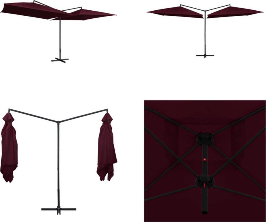 VidaXL Parasol dubbel met stalen paal 250x250 cm bordeauxrood Dubbele Parasol Tuinset Tuinaccessoires Balkondecoratie Rood Burgundy Outdoor Living Parasol Parasols Dubbele Parasol Dubbele Parasols
