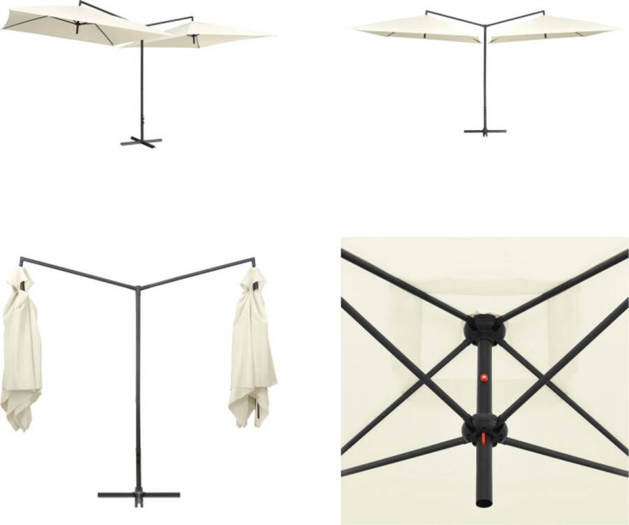 VidaXL Parasol dubbel met stalen paal 250x250 cm zandwit Parasol Parasols Dubbele Parasol Dubbele Parasols