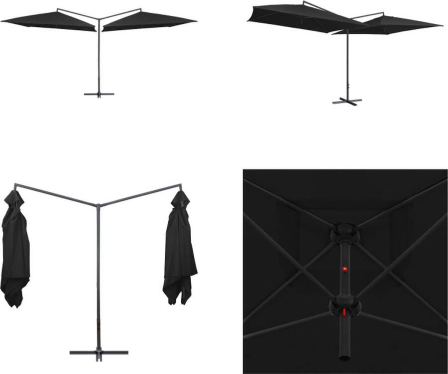 VidaXL Parasol dubbel met stalen paal 250x250 cm zwart Parasol Parasols Dubbele Parasol Dubbele Parasols