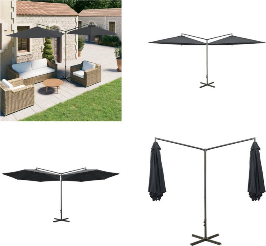 VidaXL Parasol dubbel met stalen paal 600 cm antracietkleurig Tuinparasol Tuinparasols Parasol Parasols