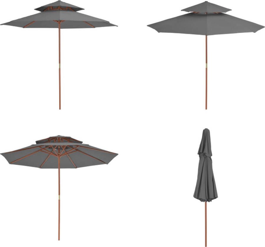 VidaXL Parasol dubbeldekker met houten paal 270 cm antraciet Zonnescherm Parasol Hout Buitenleven Tuindecoratie Terrasdecoratie Zomeraccessoires Tuinmeubilair Parasol Parasols Dubbele Parasol Dubbele Parasols