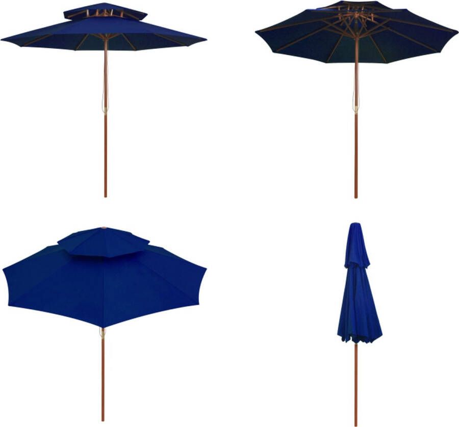 VidaXL Parasol dubbeldekker met houten paal 270 cm blauw Zonnescherm Parasol Tuinset Buitendecoratie Tuinaccessoires Outdoor Living Veranda Balkon Dubbeldeksparasol Dubbeldeksparasols Parasol Tuin Parasol