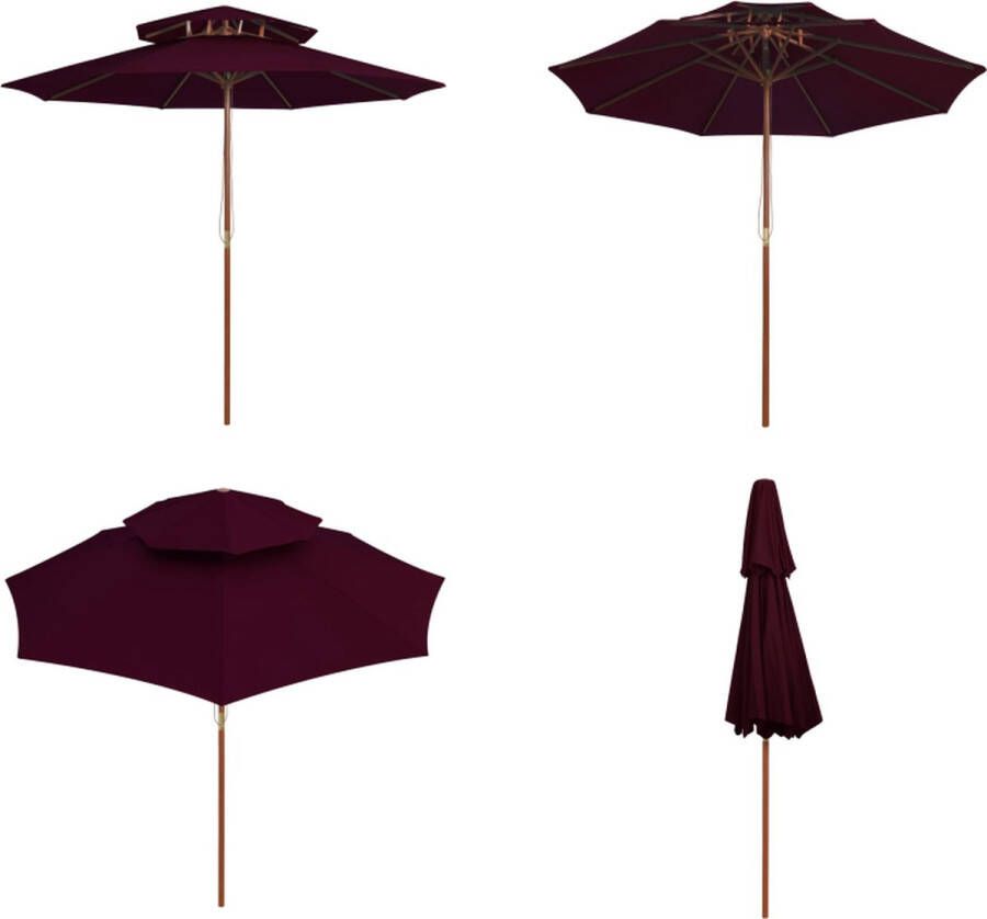 VidaXL Parasol dubbeldekker met houten paal 270 cm bordeauxrood Tuinparasol Parasol Terrasdecoratie Buitenleven Zomerzon Schaduwdoek Hout Dubbeldeksparasol Dubbeldeksparasols Parasol Tuin Parasol
