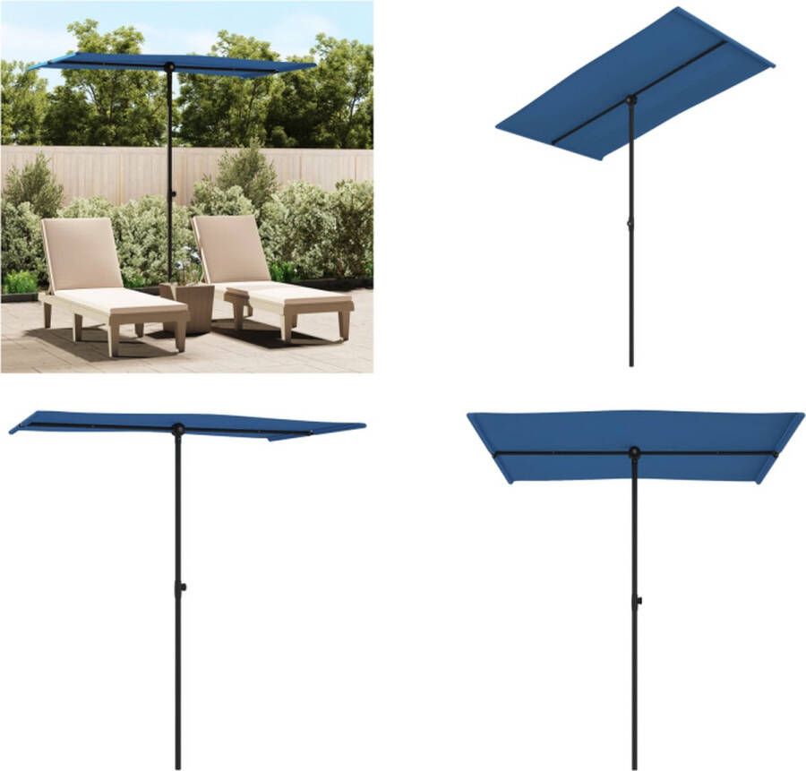VidaXL Parasol met aluminium paal 180x110 cm azuurblauw Tuinparasol Parasol Terrasdecoratie Buitendecoratie Zomerzonnescherming Schaduwdoek Blauw Parasol Parasols Tuinparasol Balkon Parasol - Foto 2