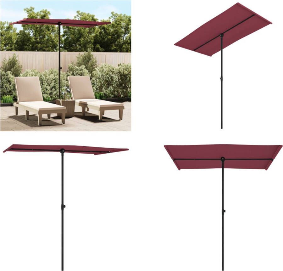 VidaXL Parasol met aluminium paal 180x110 cm bordeauxrood Tuinparasol Parasol Zonnescherm Buitenschilderij Balkondecoratie Tuindecoratie Rood Parasol Parasols Tuinparasol Balkon Parasol - Foto 2