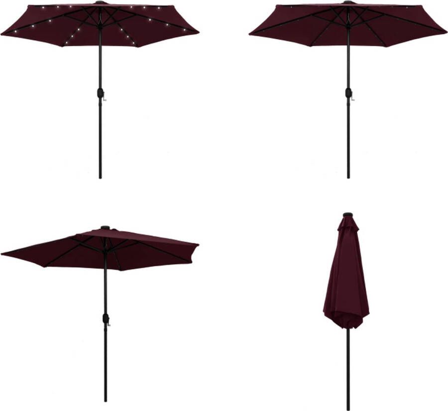 VidaXL Parasol met LED-verlichting aluminium paal 270 cm bordeauxrood Tuinparasol Terrasdecoratie Buitenzonwering Led Parasol Aluminium Parasol Rode Parasol Parasols Tuinparasol Balkon Parasol - Foto 2