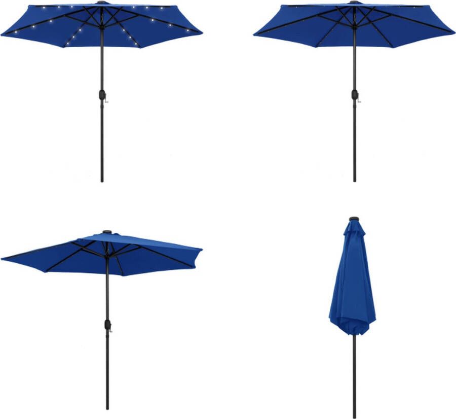 VidaXL Parasol met LED-verlichting en aluminium paal 270 cm azuurblauw Zonnescherm Parasol Buitenschilderij Tuinzomer Terrasdecoratie Led Verlichting Aluminium Parasol Parasols Tuinparasol Balkon Parasol - Foto 2