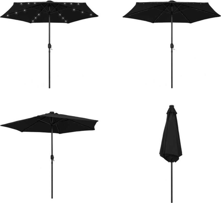 VidaXL Parasol met LED-verlichting en aluminium paal 270 cm zwart Parasol Parasols Buitenparasol Buitenparasols
