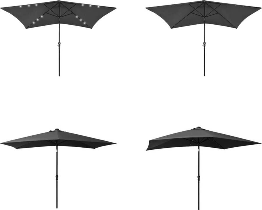 VidaXL Parasol met LED's en stalen paal 2x3 m antracietkleurig Zonnescherm Parasol Tuinset Buitenleven Tuindecoratie Patio Set Terrassenset Lounge Set Parasol Parasols Tuinparasol Zonnescherm