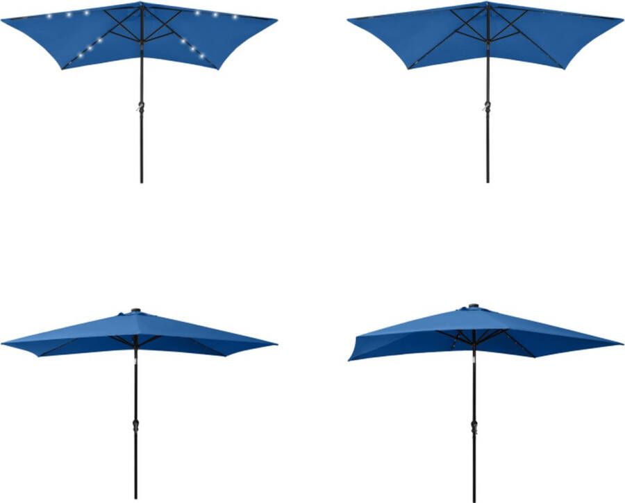 VidaXL Parasol met LED's en stalen paal 2x3 m azuurblauw Zonnescherm Parasol Tuinset Buitendecoratie Blauw Rechthoekige Parasol Led Parasol Tuinaccessoires Parasol Parasols Tuinparasol Zonnescherm