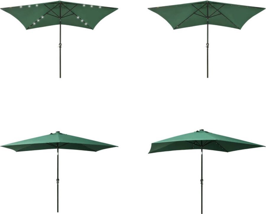 VidaXL Parasol met LED's en stalen paal 2x3 m groen Tuinparasol Parasol Buitenschilderij Zonwering Zomerdecoratie Tuindecoratie Led Parasol Parasols Tuinparasol Zonnescherm