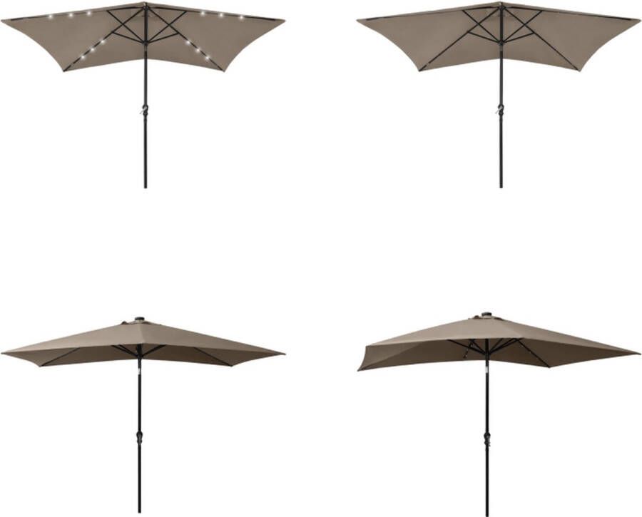 VidaXL Parasol met LED's en stalen paal 2x3 m taupe Parasol Parasols Tuinparasol Tuinparasols