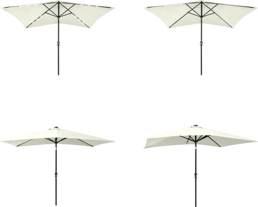 VidaXL Parasol met LED's en stalen paal 2x3 m zandkleurig Zonnescherm Parasol Tuinset Buitendecoratie Buitenleven Veranda Terrasdecoratie Tuinaccessoires Parasol Parasols Tuinparasol Zonnescherm