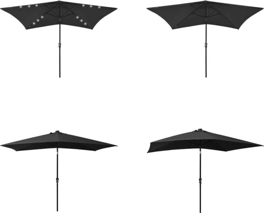 VidaXL Parasol met LED's en stalen paal 2x3 m zwart Zonnescherm Parasol Buitenschilderij Tuindecoratie Tuinaccessoires Outdoor Living Parasol Parasols Tuinparasol Zonnescherm
