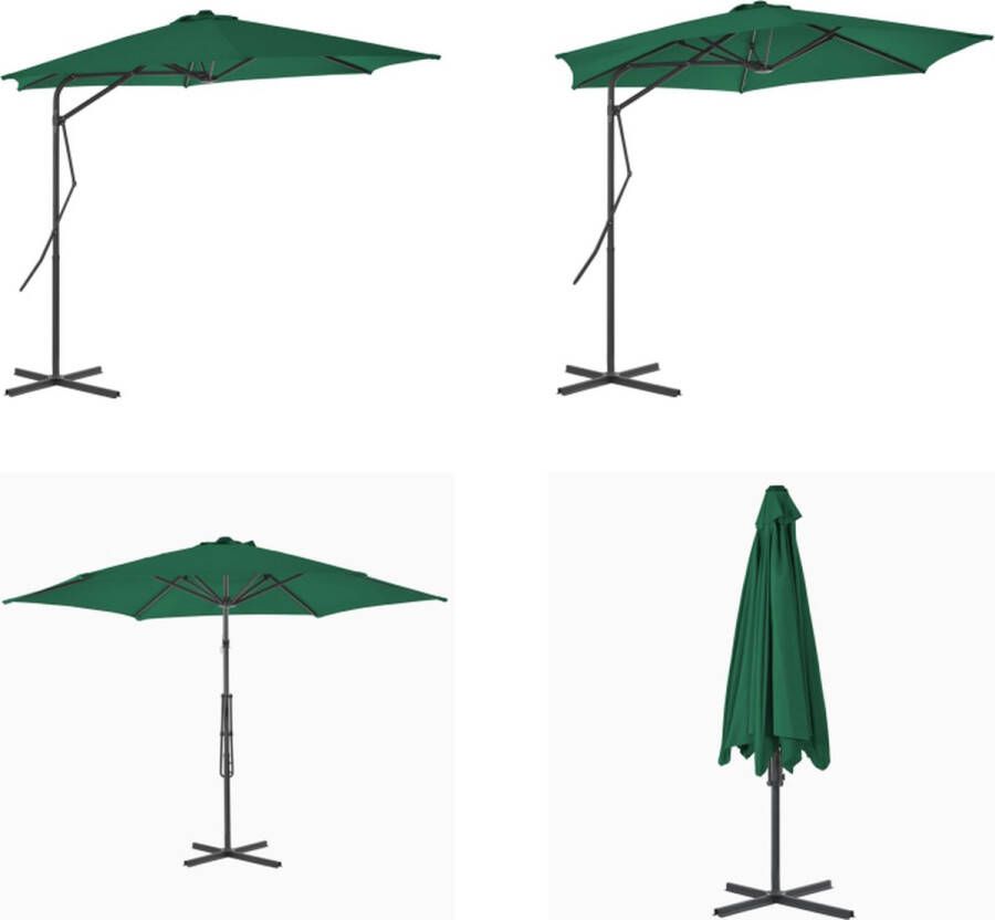 VidaXL Parasol met stalen paal 300 cm groen Zonnescherming Parasol Tuinparasol Buitenleven Terrasdecoratie Zomerseizoen Privacy Uv Bescherming Parasol Parasols Tuinparasol Tuinparasols - Foto 2