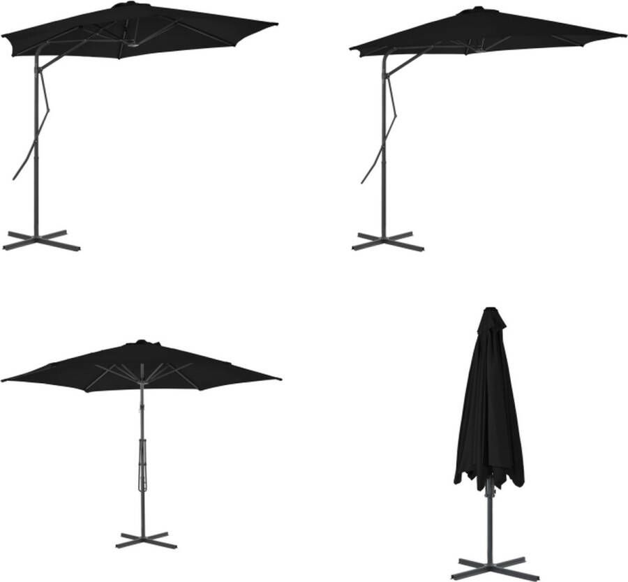 VidaXL Parasol met stalen paal 300x230 cm zwart Zonnescherm Parasol Tuingereedschap Buitenspeelgoed Zomeraccessoires Buitenleven Parasol Parasols Tuin Parasol Tuinparasol