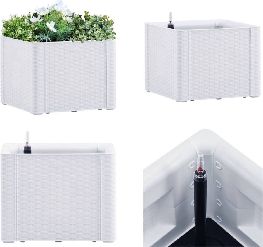 VidaXL Plantenbak hoog met zelfbewateringssysteem 43x43x33 cm wit Verhoogde Plantenbak Verhoogde Plantenbakken Tuinbak Tuinbakken