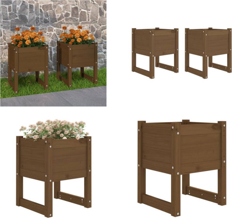 VidaXL Plantenbakken 2 st 40x40x52-5 cm massief grenenhout honingbruin Plantenbakken Tuindecoratie Bloempotten Houtbloempot Grenenhouten Potten Outdoor Deco Plantenbak Plantenbakken Verhoogde Plantenbak Kweekbak - Foto 2