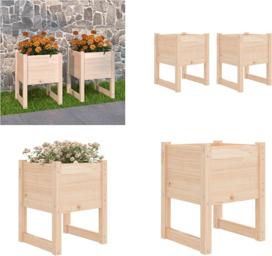 VidaXL Plantenbakken 2 st 40x40x52-5 cm massief grenenhout Plantenbak Plantenbakken Verhoogde Plantenbak Kweekbak - Foto 2