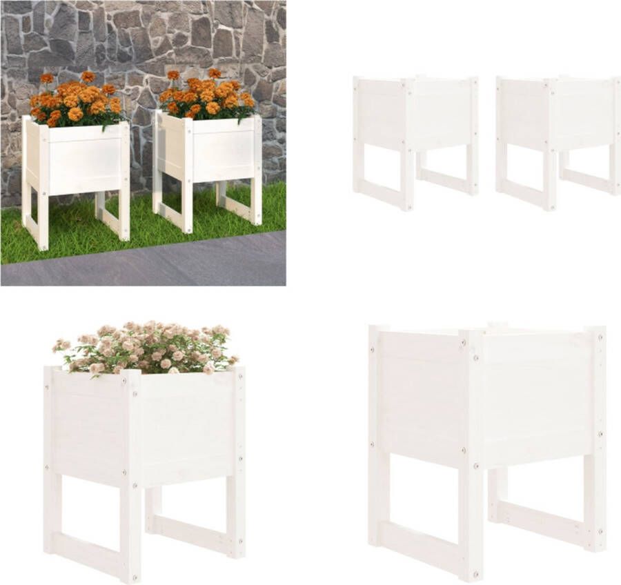 VidaXL Plantenbakken 2 st 40x40x52-5 cm massief grenenhout wit Plantenbak Plantenbakken Verhoogde Plantenbak Kweekbak - Foto 2