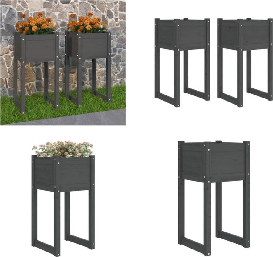 VidaXL Plantenbakken 2 st 40x40x81 cm massief grenenhout grijs Plantenbak Tuindecoratie Grenenhout Planter Bloemenbak Tuinkast Plantenbak Plantenbakken Verhoogde Plantenbak Kweekbak