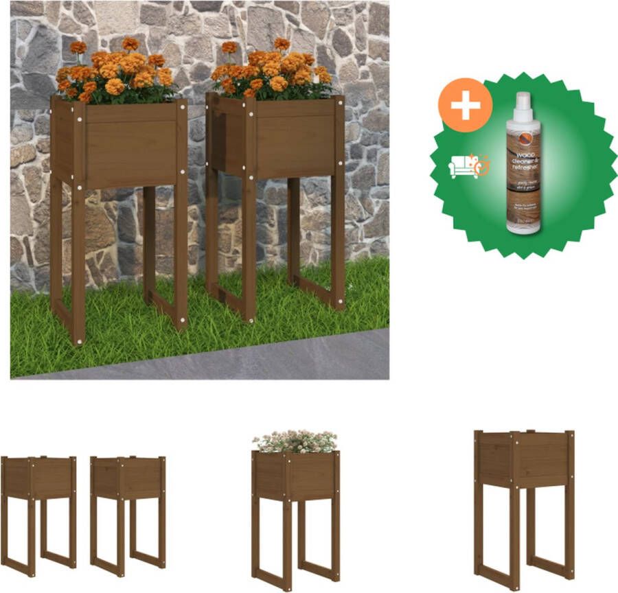 VidaXL Plantenbakken 2 st 40x40x81 cm massief grenenhout honingbruin Bloempot Inclusief Houtreiniger en verfrisser