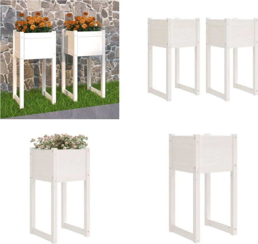 VidaXL Plantenbakken 2 st 40x40x81 cm massief grenenhout wit Plantenbakken Tuindecoratie Grenenhouten Planters Witte Plantenbakken Bloemenbakken Buitenkamer Accessoires Plantenbak Plantenbakken Verhoogde Plantenbak Kweekbak - Foto 2