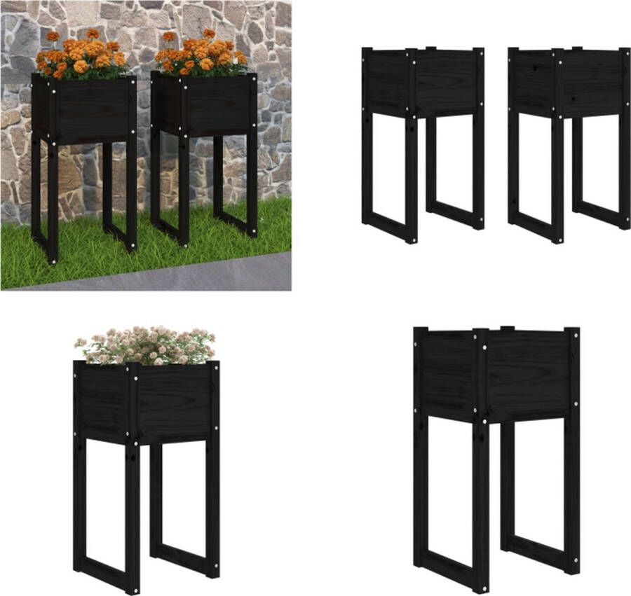 VidaXL Plantenbakken 2 st 40x40x81 cm massief grenenhout zwart Plantenbak Plantenbakken Verhoogde Plantenbak Kweekbak - Foto 2