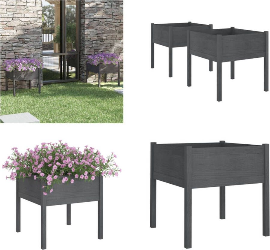 VidaXL Plantenbakken 2 st 70x70x70 cm massief grenenhout grijs Plantenbak Plantenbakken Verhoogde Tuinbak Verhoogde Plantenbak - Foto 2