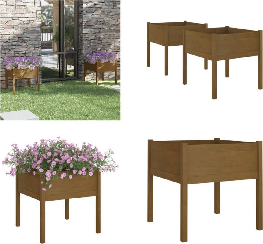VidaXL Plantenbakken 2 st 70x70x70 cm massief grenenhout honingbruin Tuinbakken Houten Plantenbakken Groot Bloembakken Tuininrichting Outdoordecoratie Plantenbak Plantenbakken Verhoogde Tuinbak Verhoogde Plantenbak - Foto 2