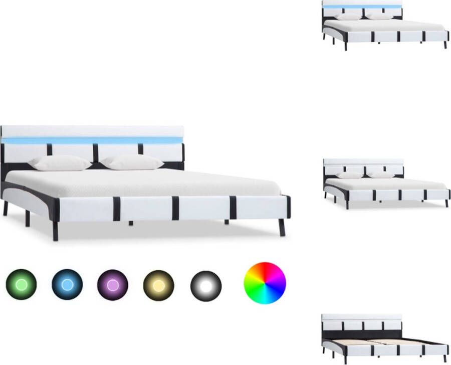 VidaXL Bedframe Bedframes Bed Bedden Bedframe met LED kunstleer wit 140x200 cm - Foto 2