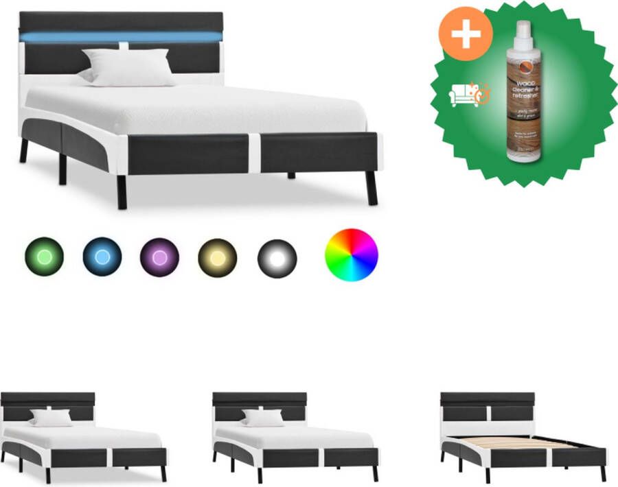 VidaXL Platformbed 210 x 95 x 68 cm LED-lichtstrip Wit grijs Bed Inclusief Houtreiniger en verfrisser