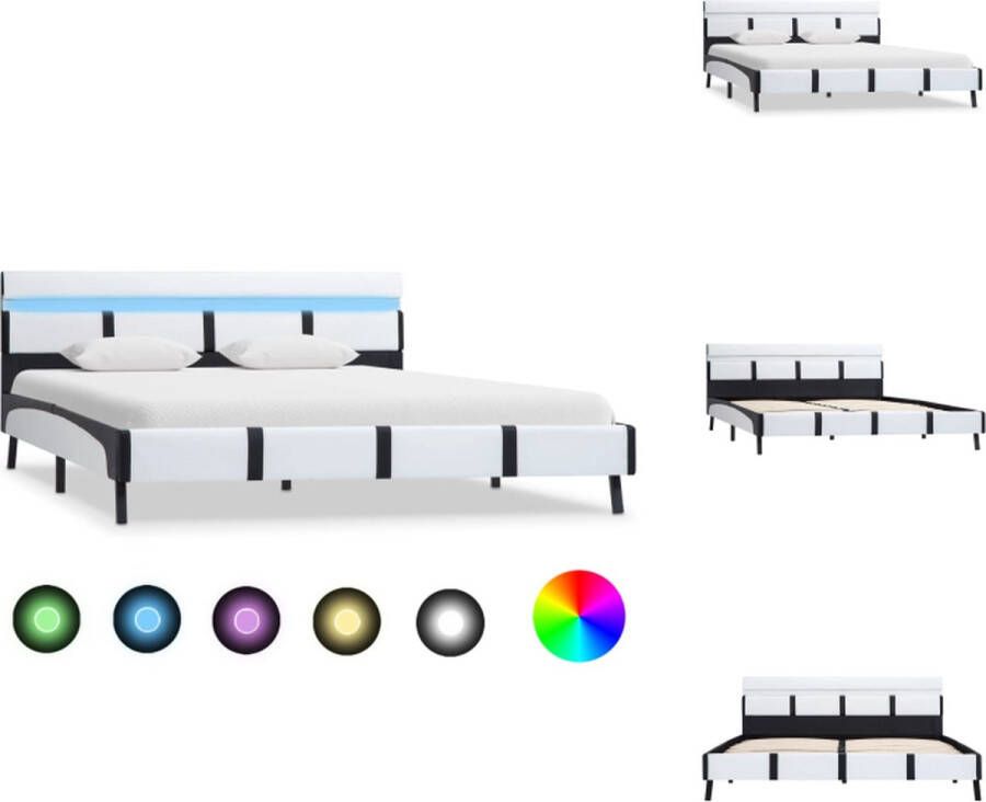 VidaXL Bedframe Bedframes Bed Bedden Bedframe met LED kunstleer wit 120x200 cm - Foto 2