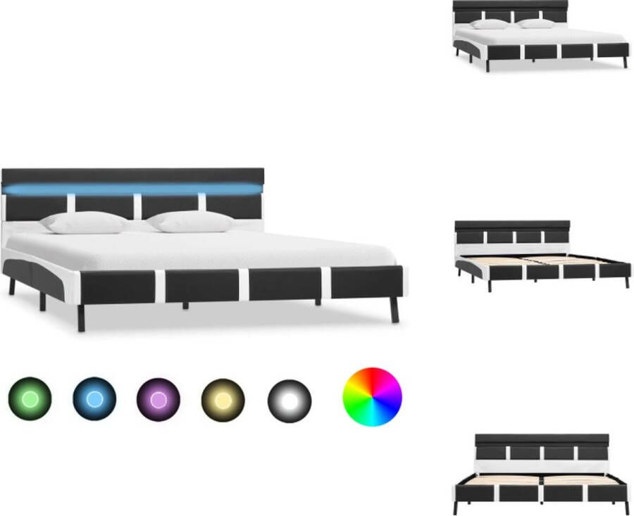 VidaXL Platformbed MDF 210 x 145 x 68 cm Kunstleren bekleding LED-strip Wit grijs Bed - Foto 2