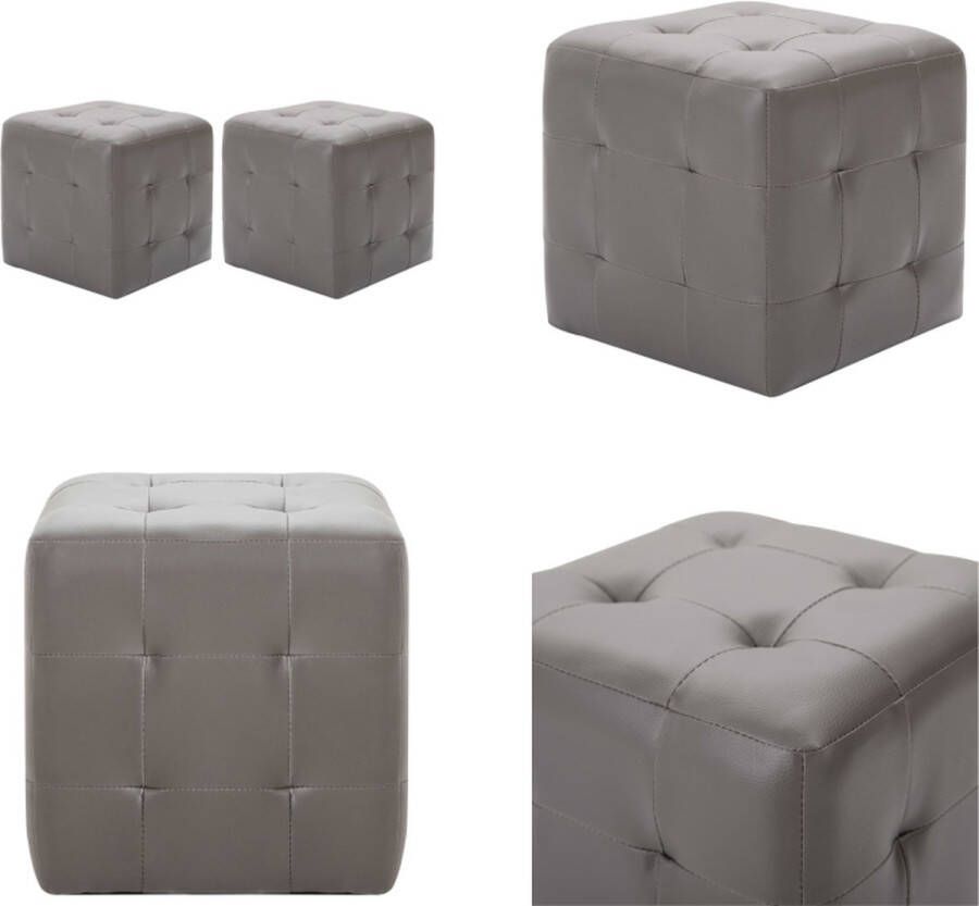 VidaXL Poef 2 st 30x30x30 cm kunstleer grijs Poef Poefen Poefs Krukje