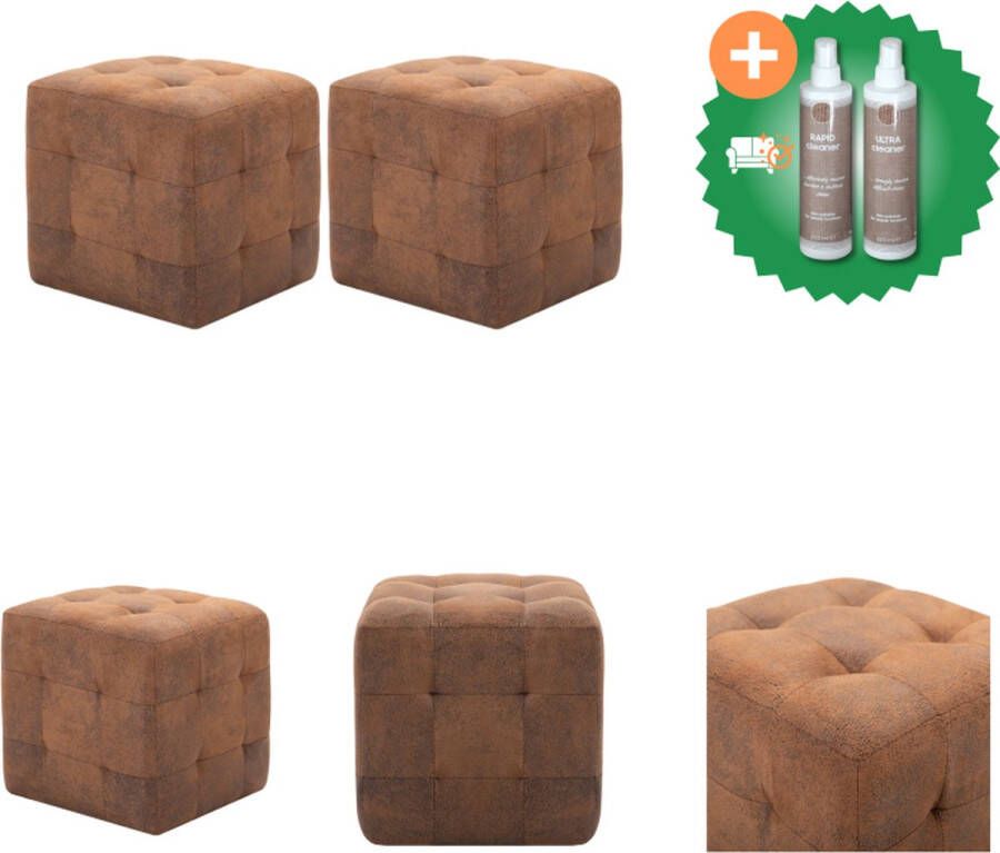 VidaXL Poef 2 st 30x30x30 cm kunstsuède bruin Poef Inclusief Onderhoudsset
