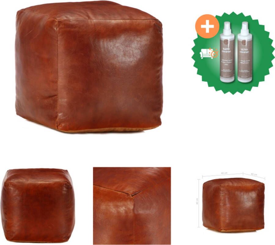 VidaXL Poef 40x40x40 cm echt geitenleer tan Poef Inclusief Onderhoudsset