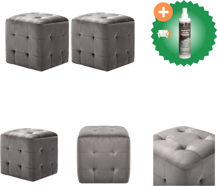 VidaXL Poef naam Voetenbank 30 x 30 x 30 cm Grijs Fluweel bekleed Houten frame Poef Inclusief Reiniger