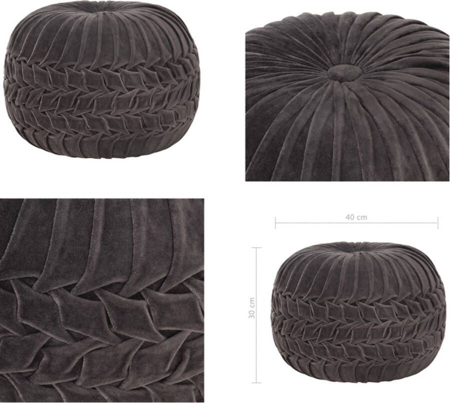 VidaXL Poef smock ontwerp 40x30 cm katoenfluweel antraciet Poef Poefen Poefs Voetensteun