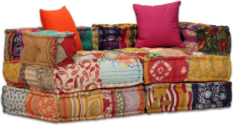 VidaXL Tweezitsbank met armsteunen modulair stof patchwork